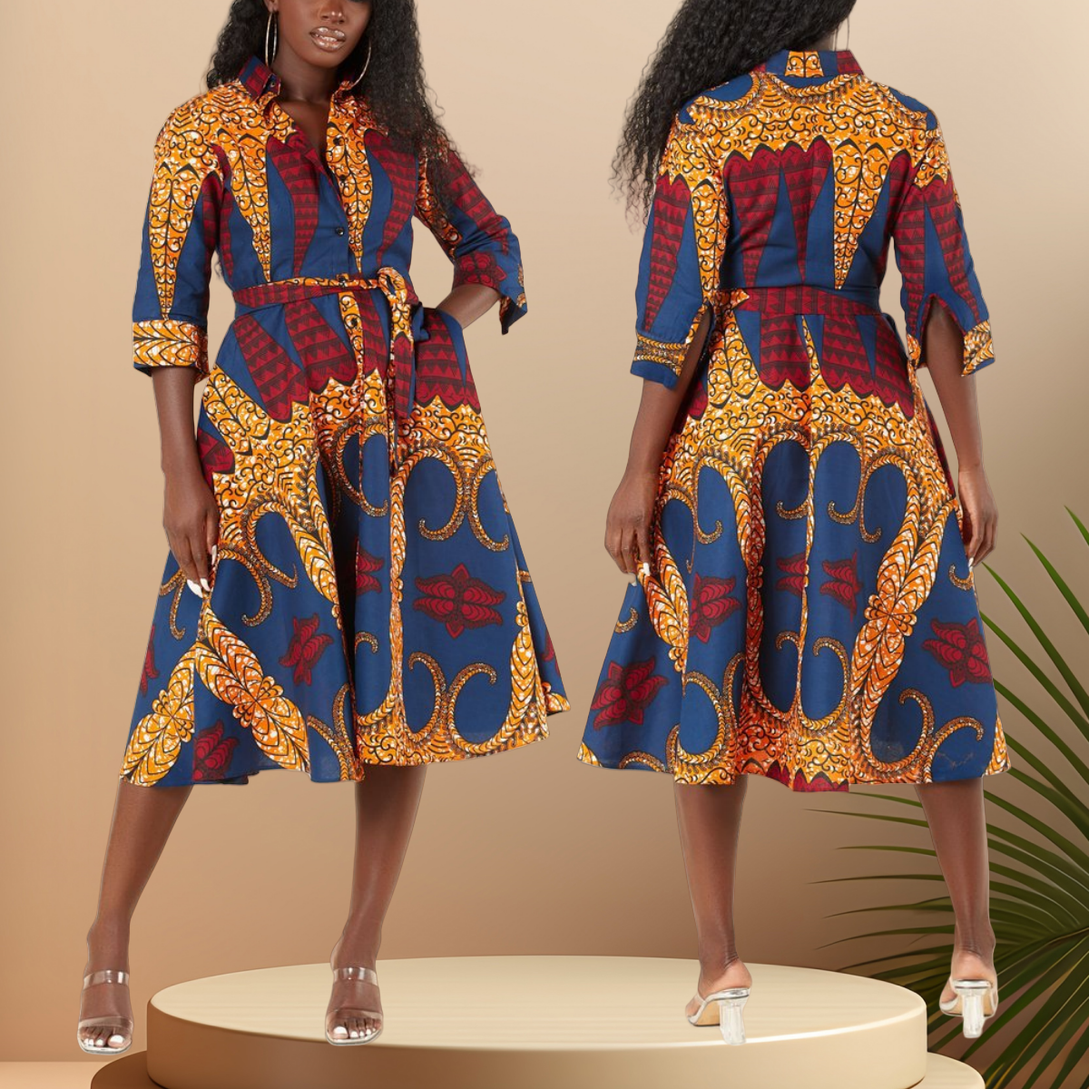 Print Dress 3/4 length Sleeve w/ Slit