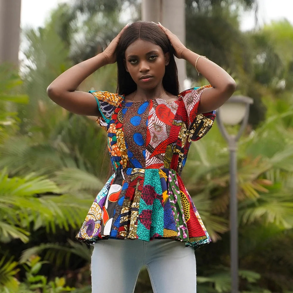 Hot Sell Most Popular Ankara Print Wax Blouse