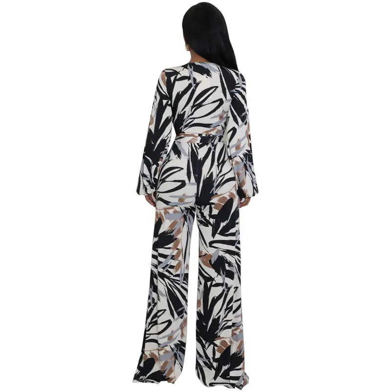 Trendy High-Waist Wide-Leg Casual Floor-Length Draping Trousers Jumpsuit