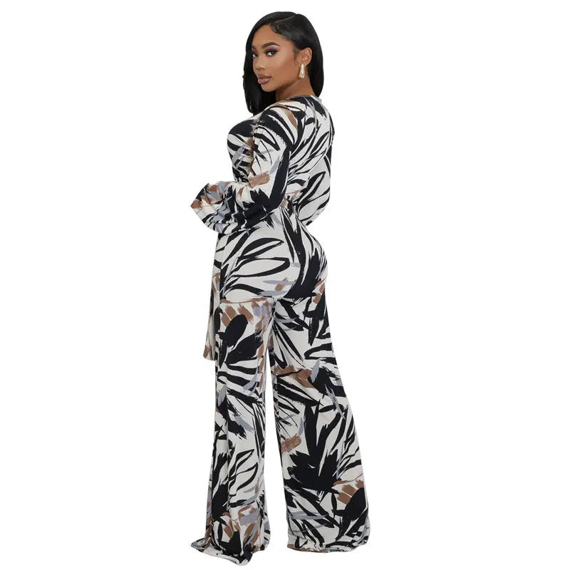 Trendy High-Waist Wide-Leg Casual Floor-Length Draping Trousers Jumpsuit