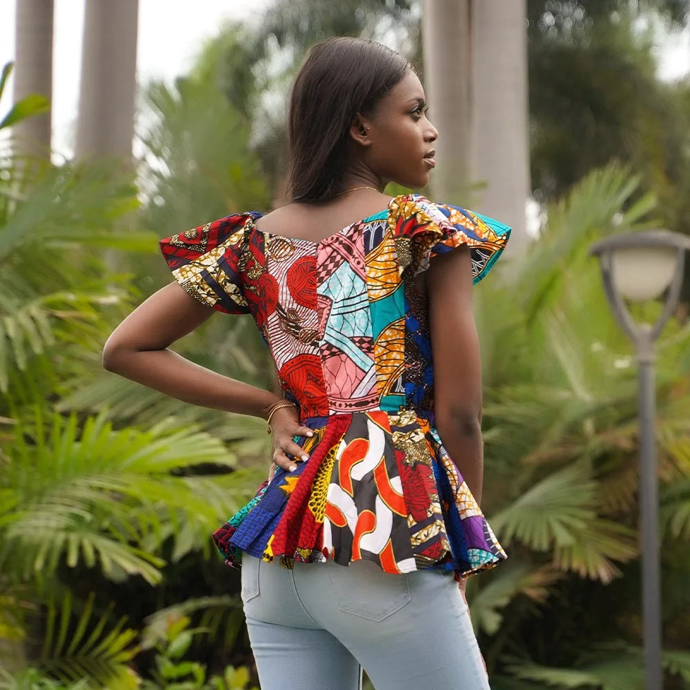 Hot Sell Most Popular Ankara Print Wax Blouse