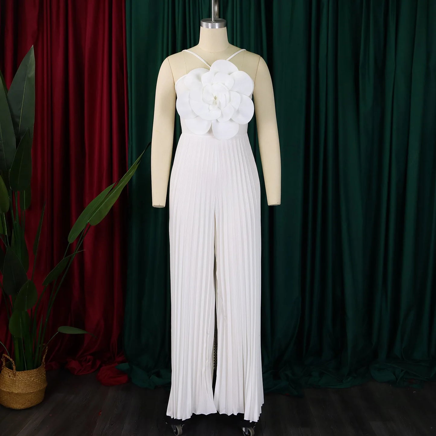 Sexy Halter Big Flower Wide Leg Pleated African Jumpsuit (4 Styles) - Click here