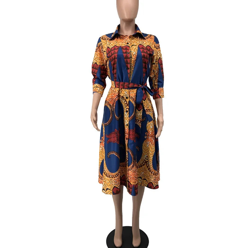 Print Dress 3/4 length Sleeve w/ Slit