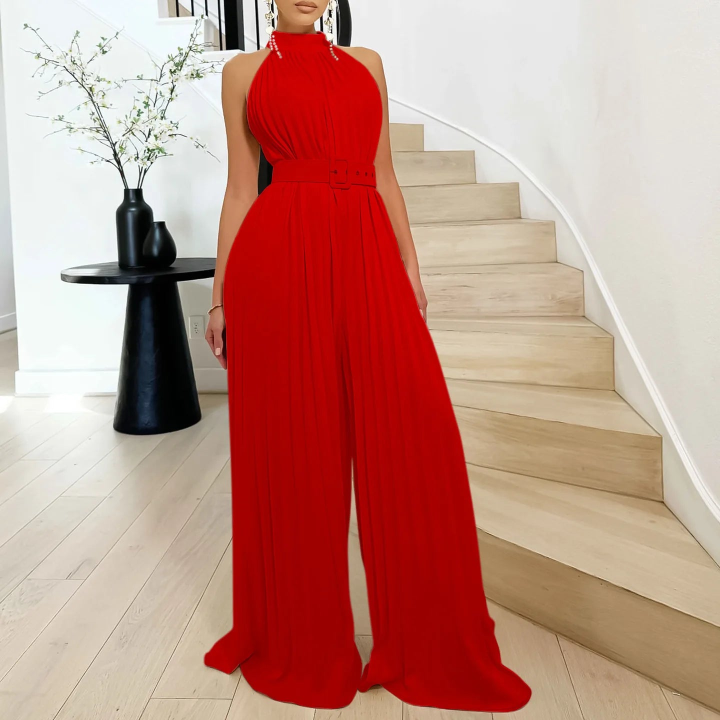 Sleeveless Sexy Pleated Wide Leg Jumpsuit with Belt (4 Styles) - Click here