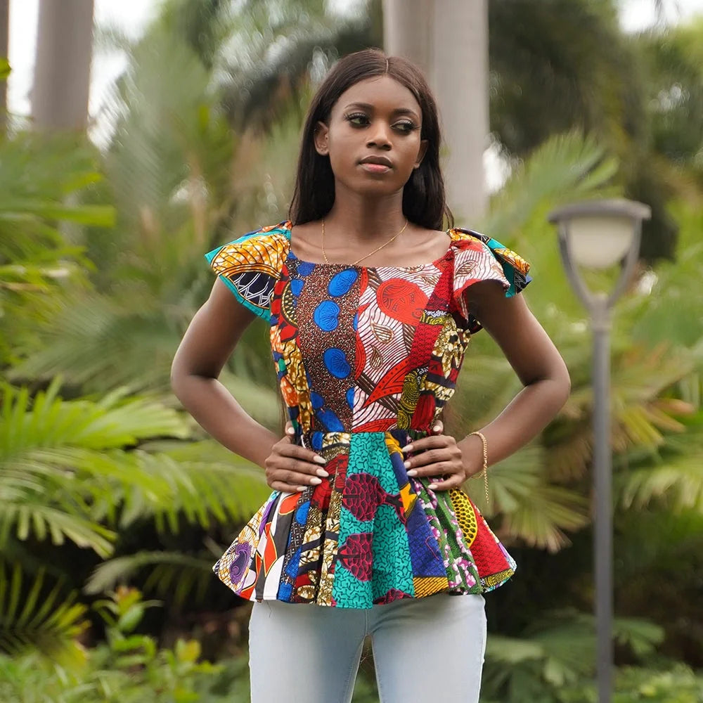 Hot Sell Most Popular Ankara Print Wax Blouse