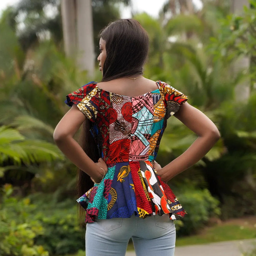 Hot Sell Most Popular Ankara Print Wax Blouse