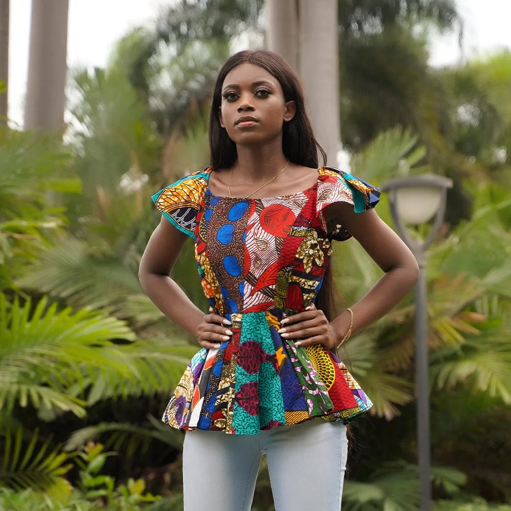 Hot Sell Most Popular Ankara Print Wax Blouse