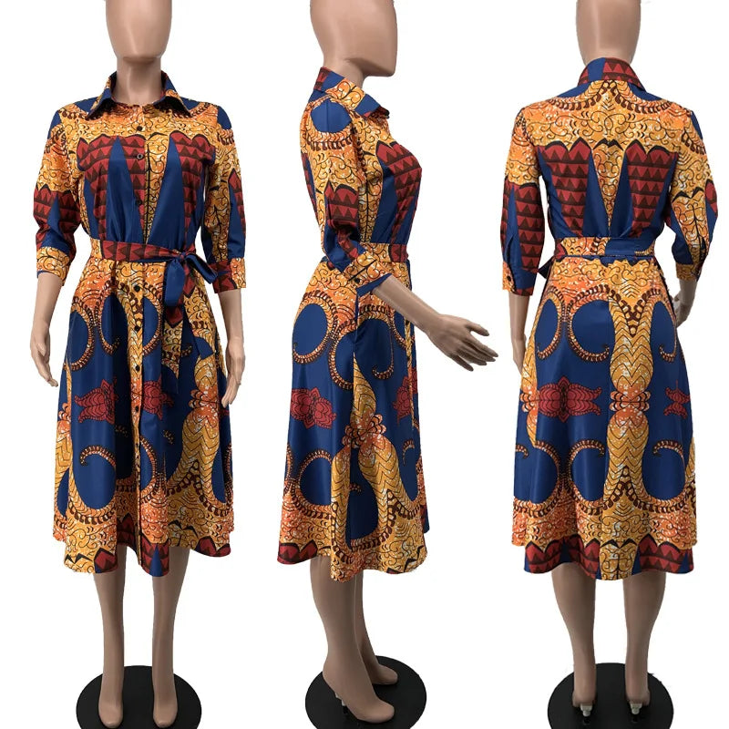 Print Dress 3/4 length Sleeve w/ Slit