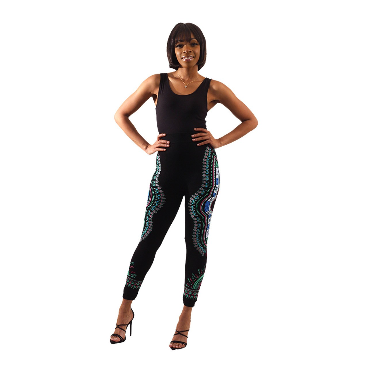 Traditional Print Black Leggings (8 Styles)