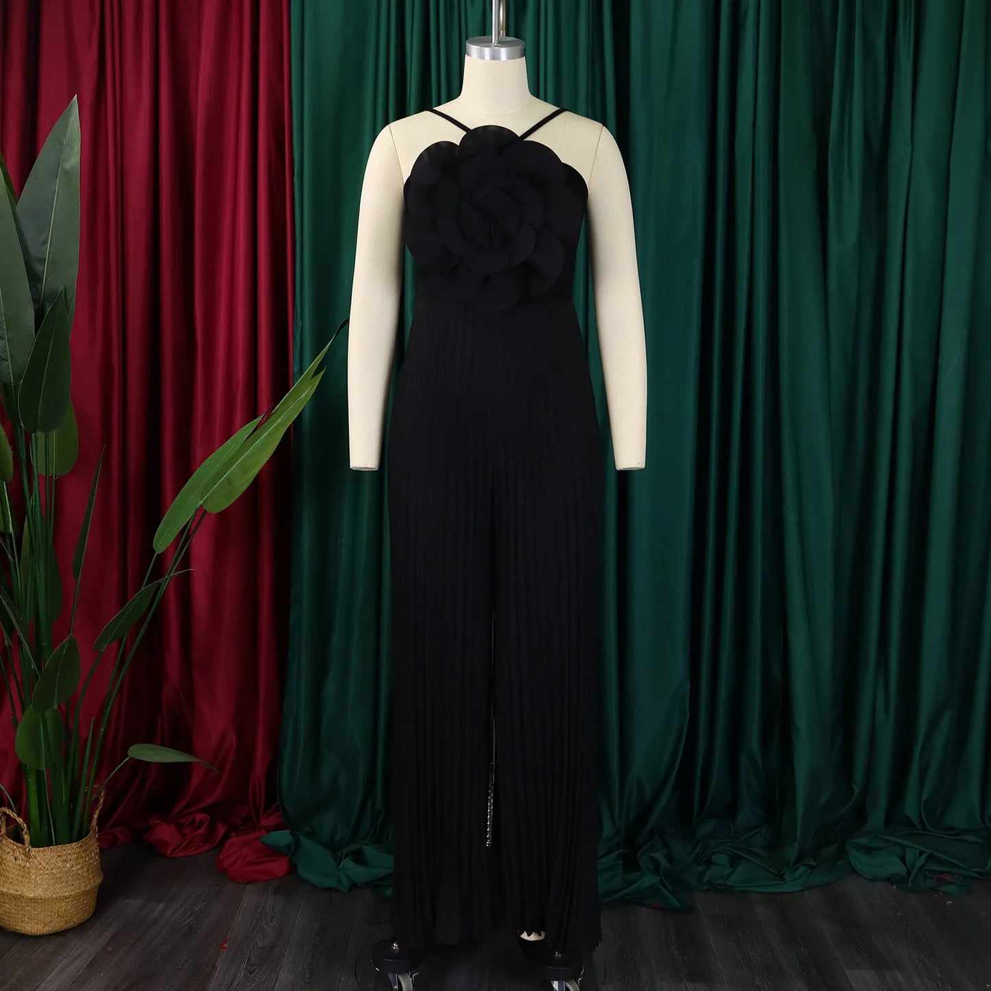 Sexy Halter Big Flower Wide Leg Pleated African Jumpsuit (4 Styles) - Click here