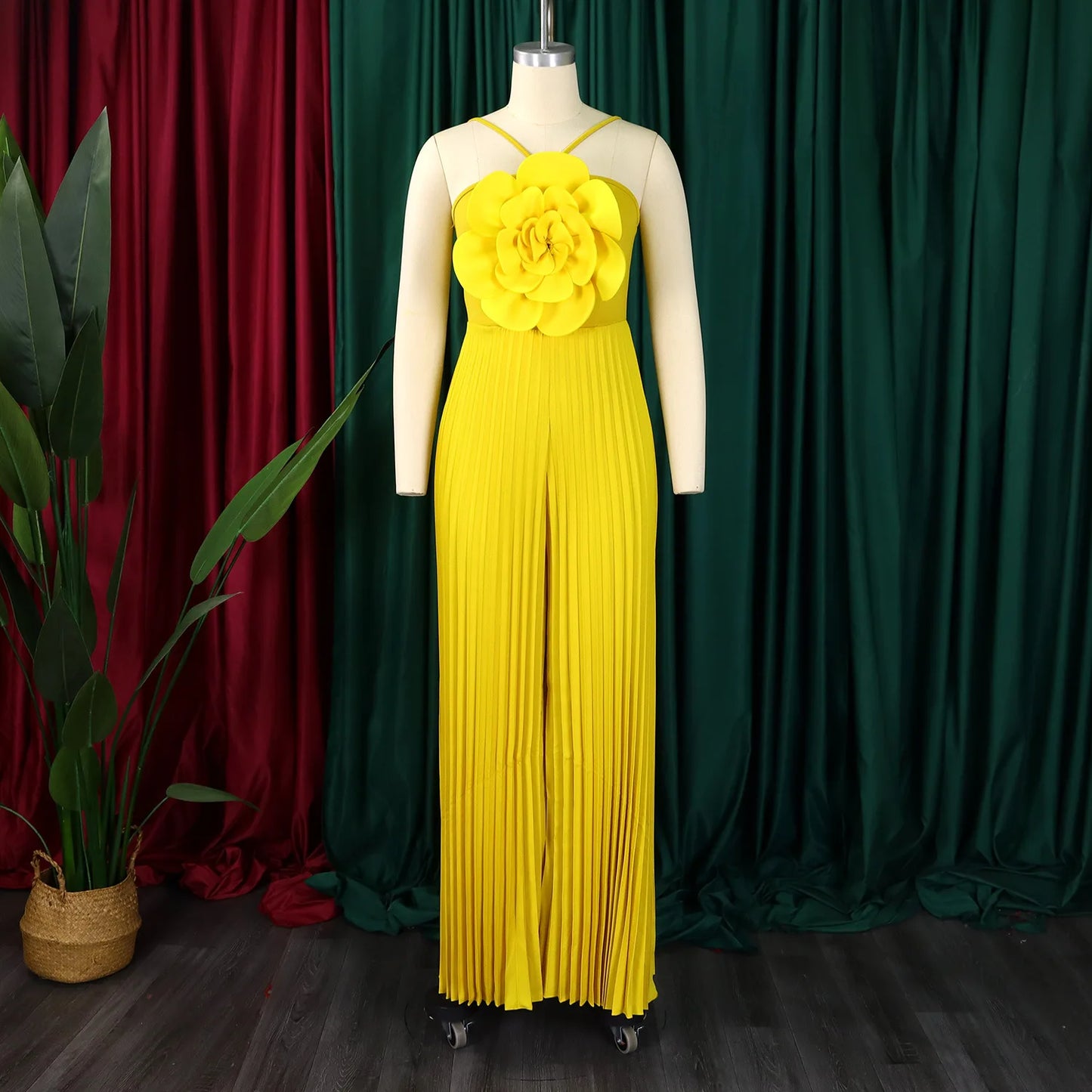Sexy Halter Big Flower Wide Leg Pleated African Jumpsuit (4 Styles) - Click here