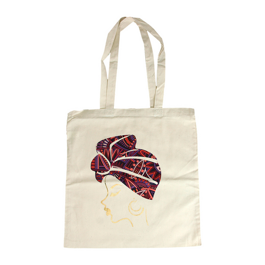 African-themed Printed White Canvas Tote