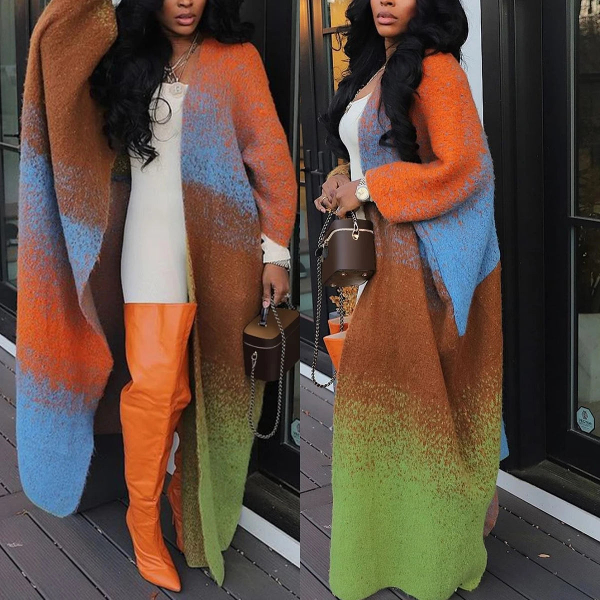 Colorful Long Sleeve Casual Loose Knit Long Cardigan Sweater