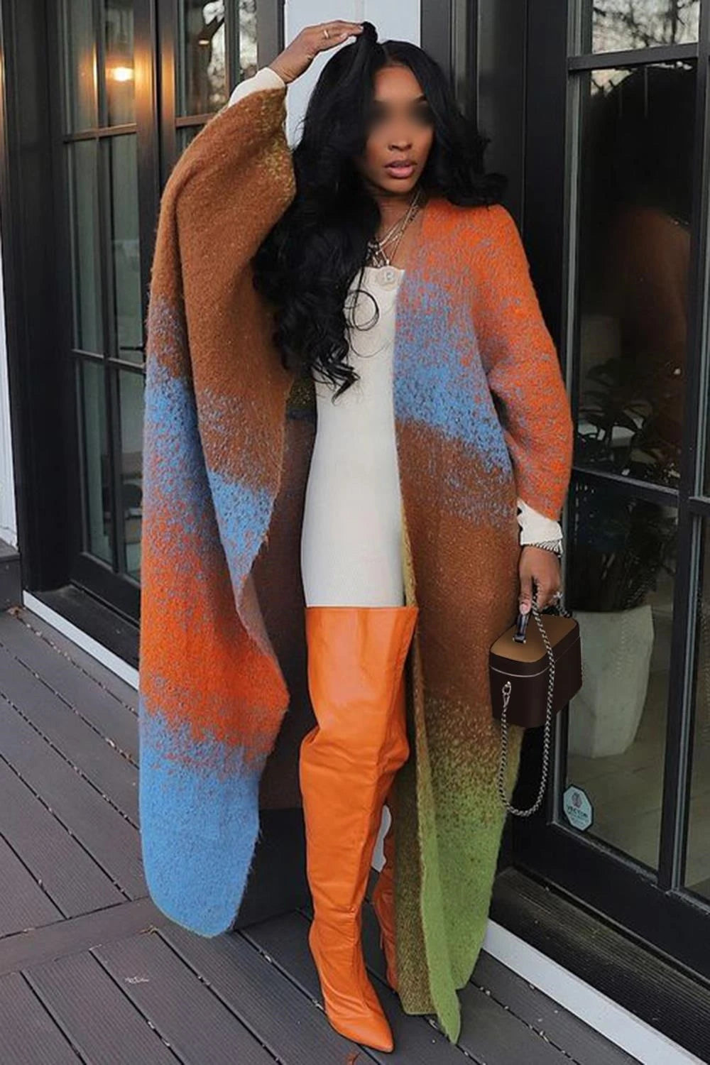 Colorful Long Sleeve Casual Loose Knit Long Cardigan Sweater