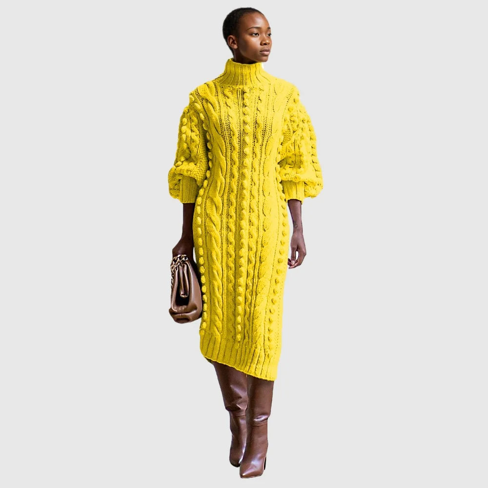 Latest Turtleneck Long Sleeve Knit Casual Slit Maxi Sweater Dress