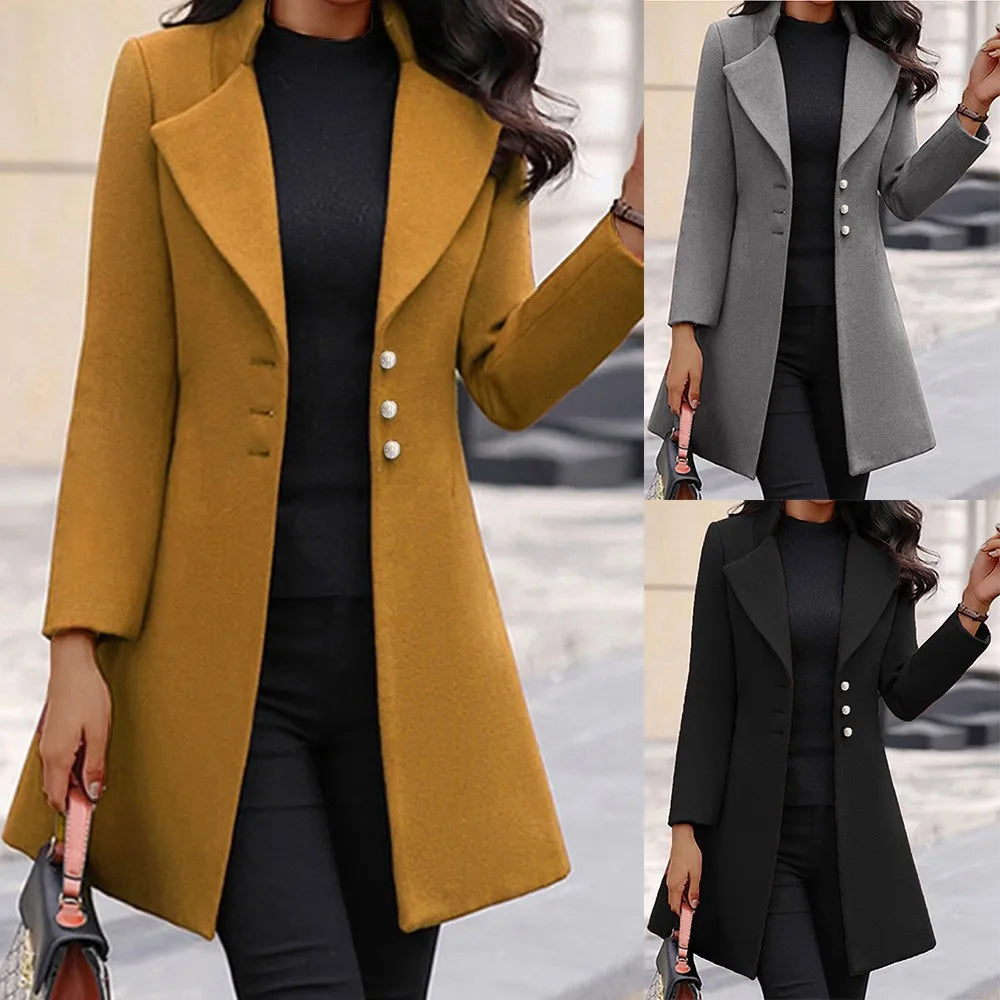 Mid-length Slim Wool Lapel Thin Winter Coat