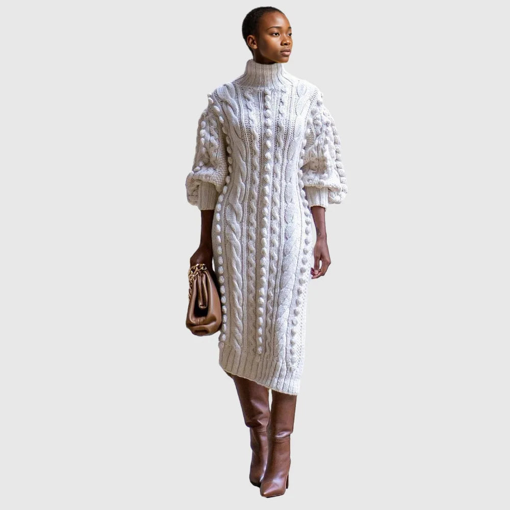 Latest Turtleneck Long Sleeve Knit Casual Slit Maxi Sweater Dress