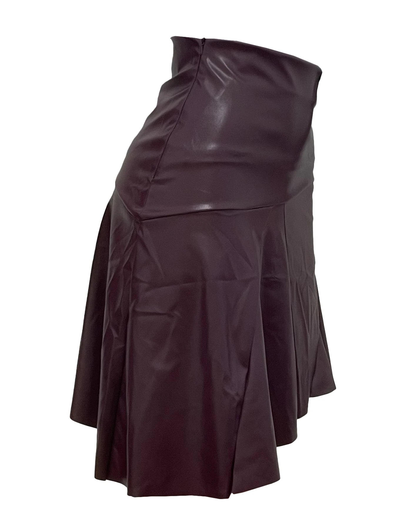 New Design High Waist Irregular Spliced PU Leather Flounce Ruffle Midi Skirt