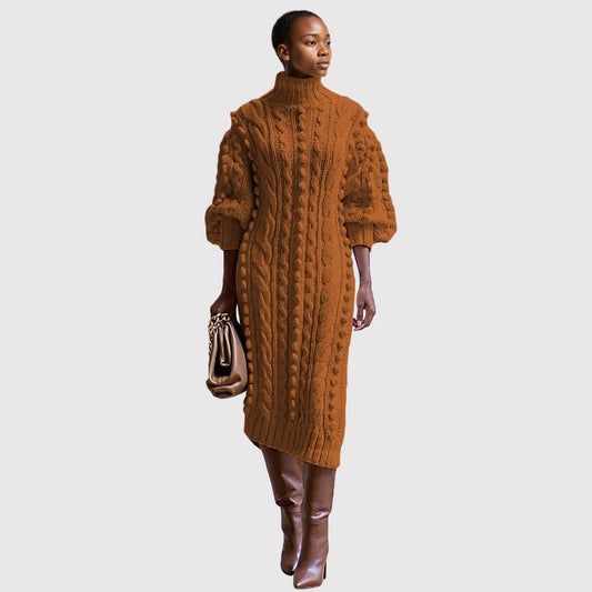 Latest Turtleneck Long Sleeve Knit Casual Slit Maxi Sweater Dress