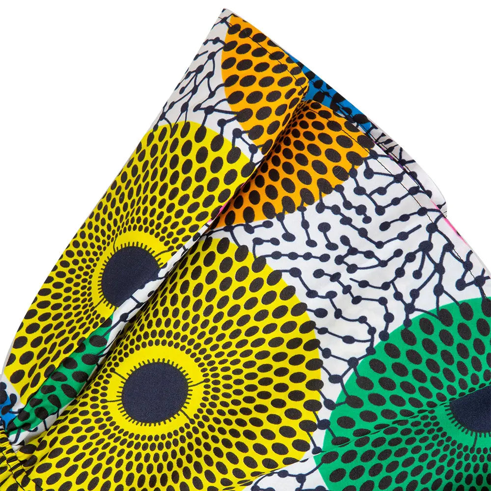 White Ankara Print Round Neck Top with Waistband