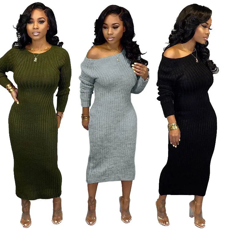 Backless Long Sleeve Maxi Knit Dresses
