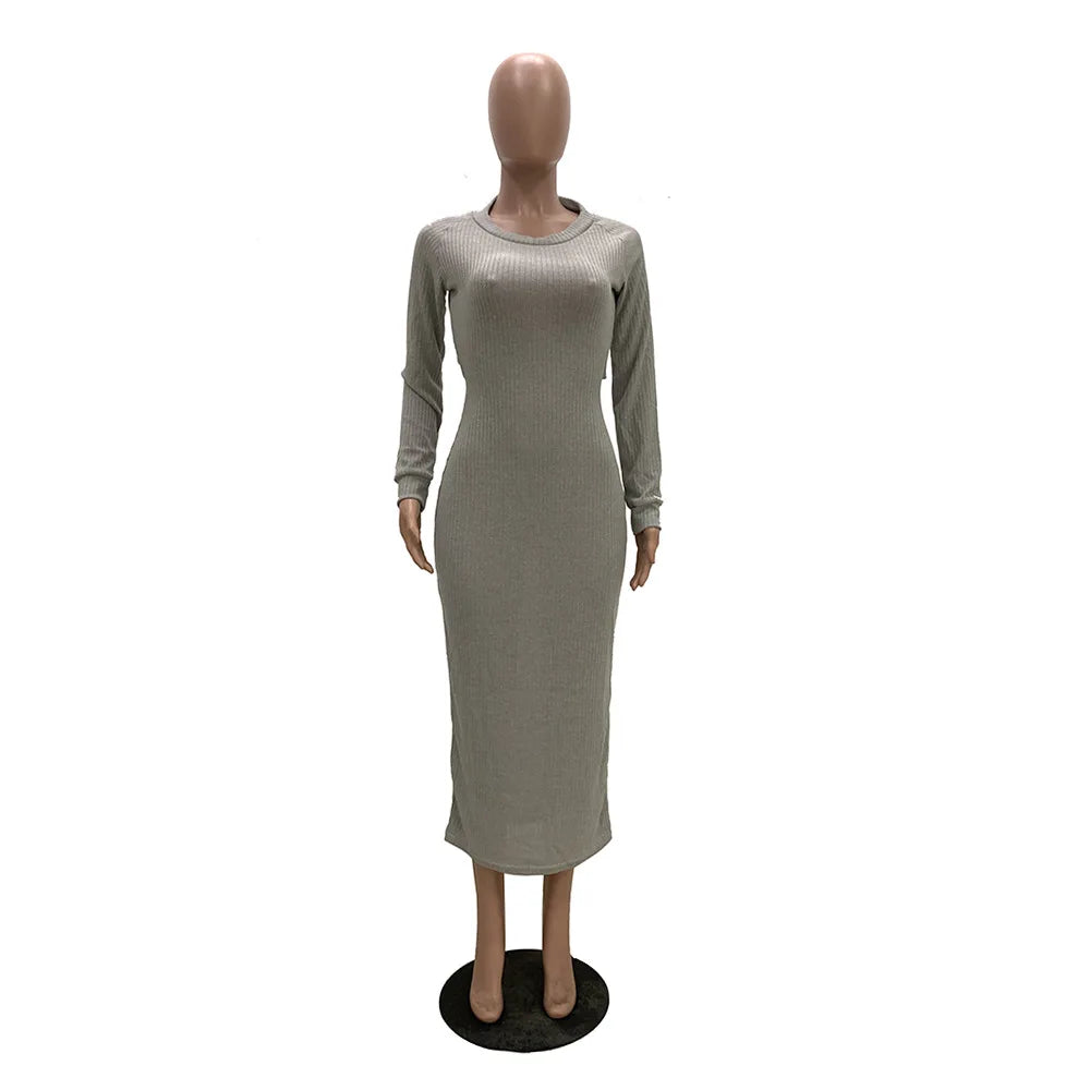 Backless Long Sleeve Maxi Knit Dresses