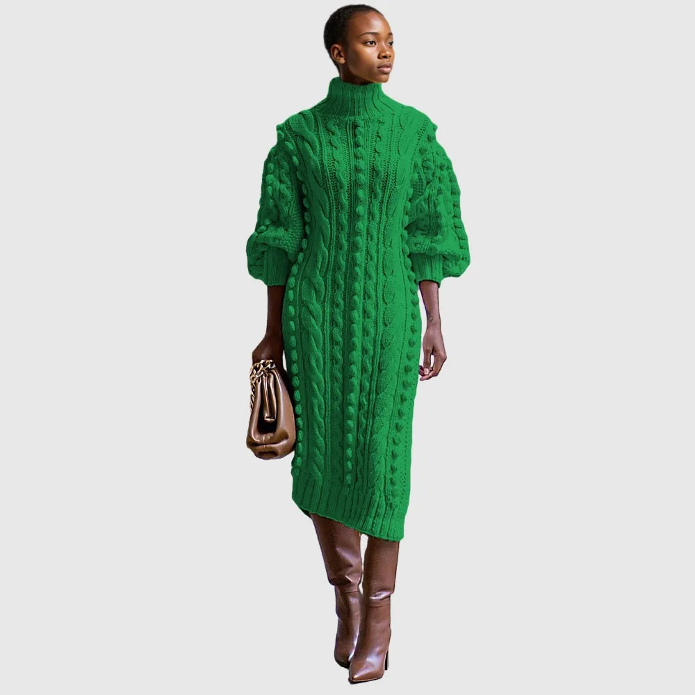 Latest Turtleneck Long Sleeve Knit Casual Slit Maxi Sweater Dress