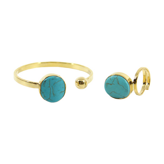 Turquoise & Brass Ring and Bracelet Set