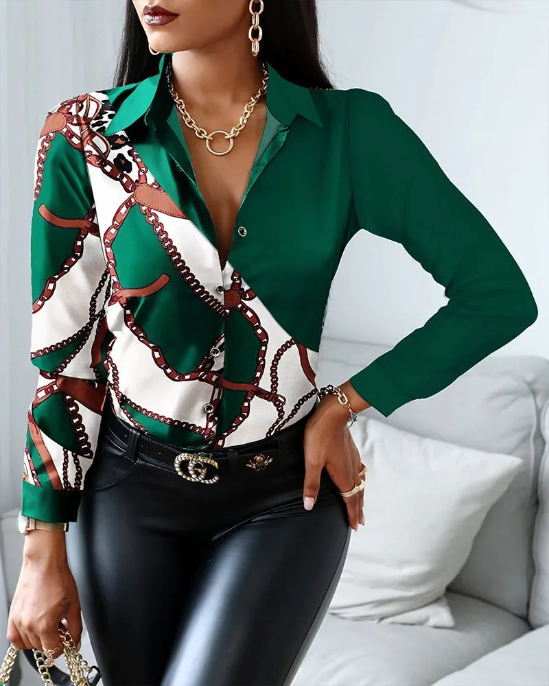 Fashion Print Lapel Single-breasted Long Sleeve Shirts