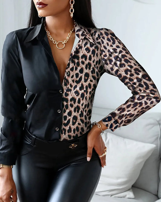 Fashion Print Lapel Single-breasted Long Sleeve Shirts