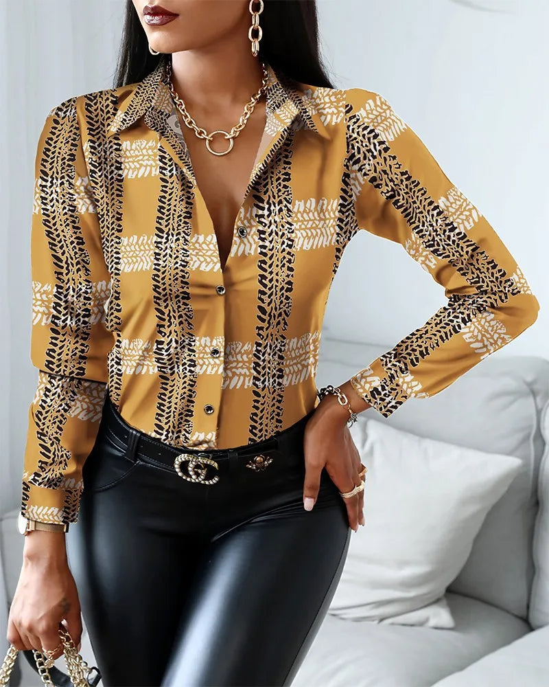 Fashion Print Lapel Single-breasted Long Sleeve Shirts