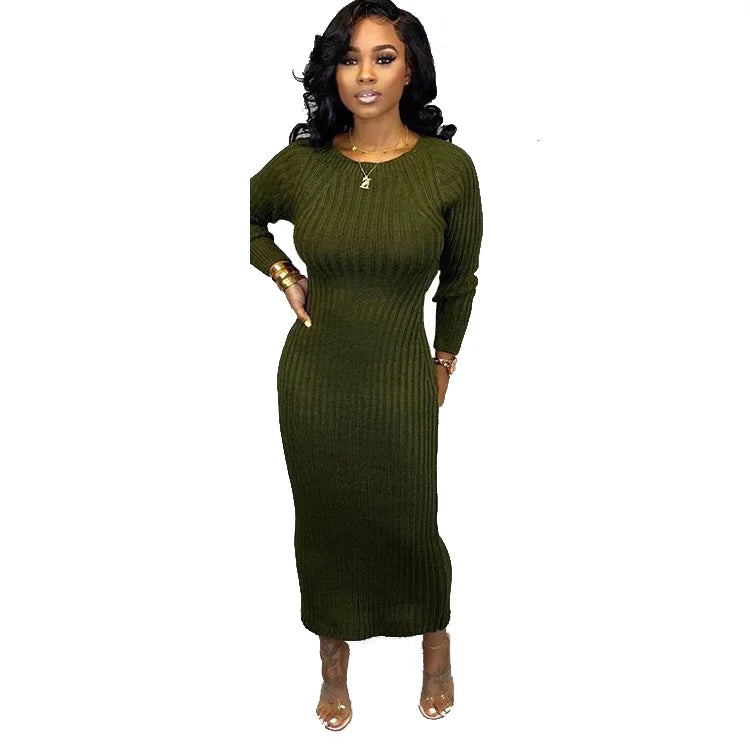 Backless Long Sleeve Maxi Knit Dresses