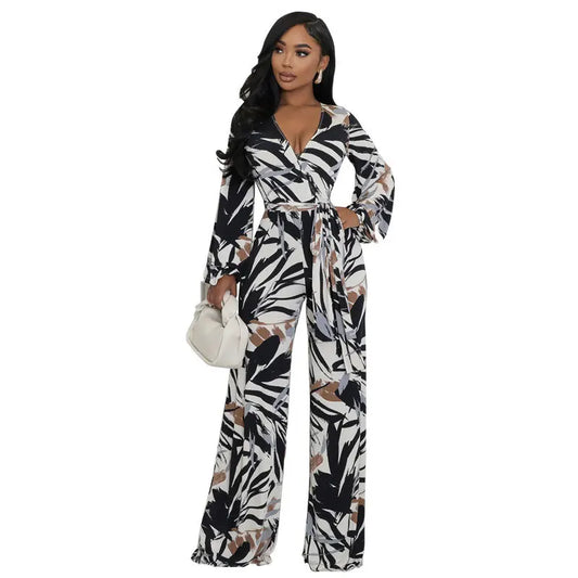 Trendy High-Waist Wide-Leg Casual Floor-Length Draping Trousers Jumpsuit