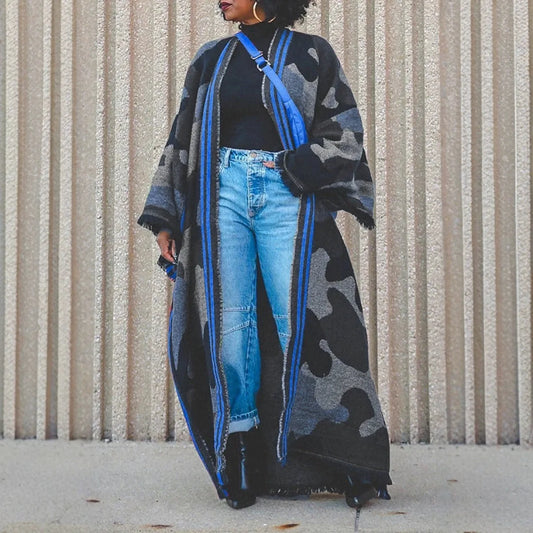 All Seasons Camouflage Star Long Cardigan Poncho