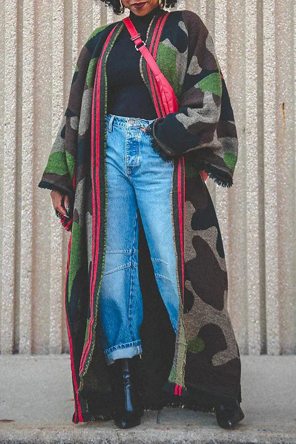 All Seasons Camouflage Star Long Cardigan Poncho