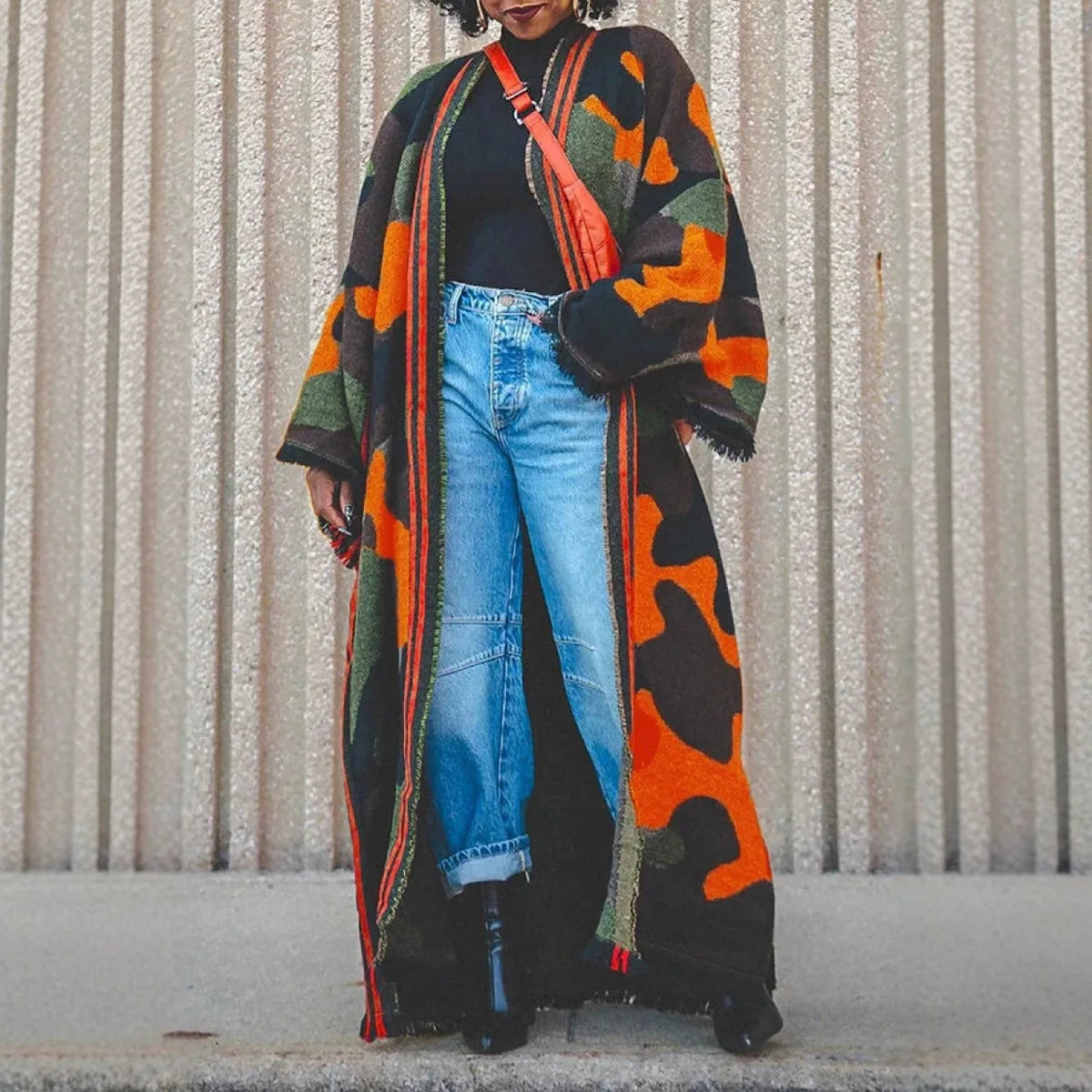 All Seasons Camouflage Star Long Cardigan Poncho