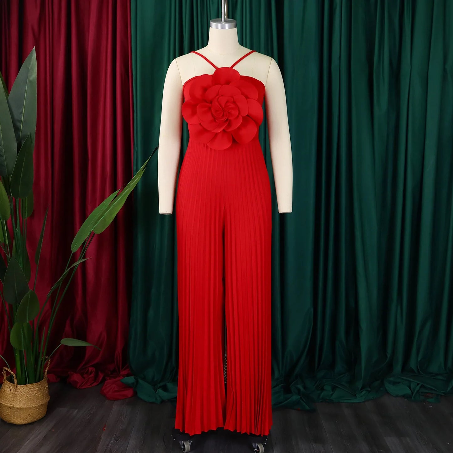 Sexy Halter Big Flower Wide Leg Pleated African Jumpsuit (4 Styles) - Click here