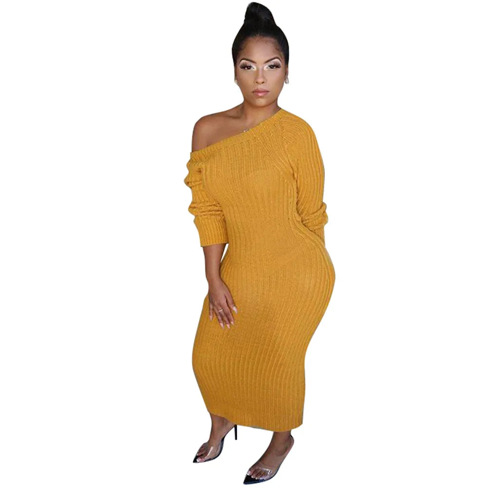 Backless Long Sleeve Maxi Knit Dresses