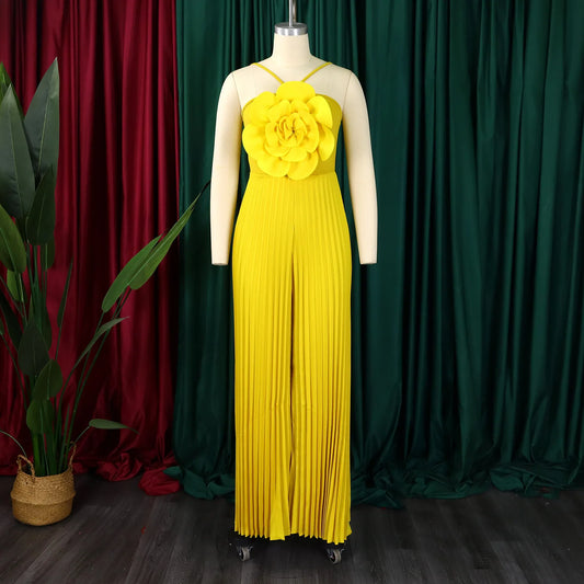 Sexy Halter Big Flower Wide Leg Pleated African Jumpsuit (4 Styles) - Click here